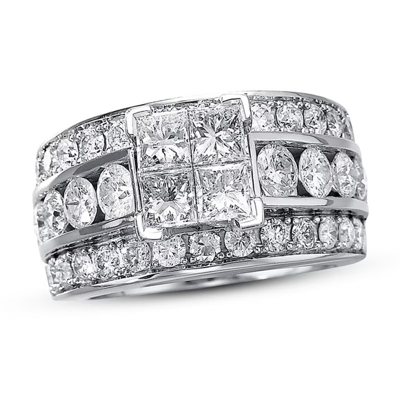 Kays Jewelry - Diamond Cluster Wide Band Ring - 14 K White Gold